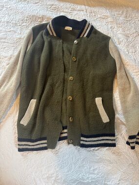 Hem & Thread Olive Green and Cream Varsity Jacket